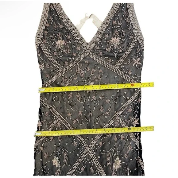 Vintage Cache Silk Beaded Open Back Formal Y2K Gown Dress Black 90s Size 2 - Picture 10 of 16